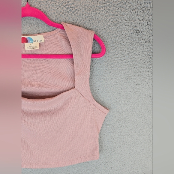 Free People Beach Womens Tank Top Sz L Cropped Pale Pink Ribbed Soft Relaxed - Picture 4 of 9